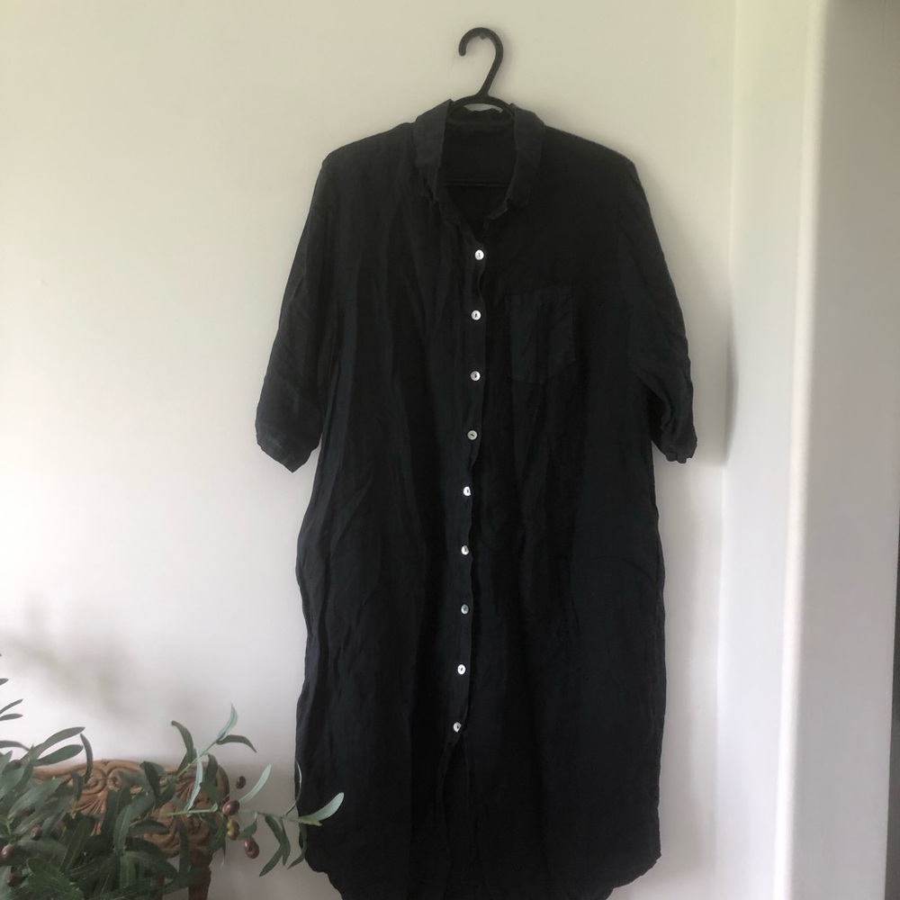 100% Linen Navy Blue Maxi Dress | PTP 21.5”